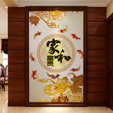 现代中式牡丹鲤鱼玄关壁纸 隔断过道走廊背景简约墙纸壁画