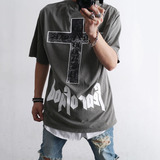 韩国东大门正品男装代购16夏街头潮牌大码立体字母十字架短袖T恤