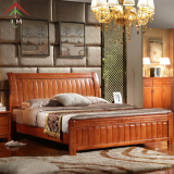中式实木床 橡木床1.5米1.8米双人床儿童床1.35米1.2米单人床包邮