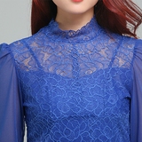 丽维 正品包邮 高领打底衫女性感全蕾丝长袖网纱女韩版上衣LX3332
