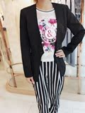 2015太平鸟女装代购春季新品女式黑色短款小西装女士通勤修身外套