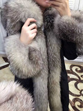 2015橱窗明星款专柜顶级奢华超大银狐毛领中长连帽白鹅绒羽绒服女
