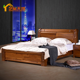 环保全实木床现代中式1.8米1.5米纯榆木床双人床婚床厚重款高箱床