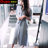 Oupe2016夏女装棉麻衬衫连衣裙 欧洲站宽松显瘦气质中长款衬衣裙