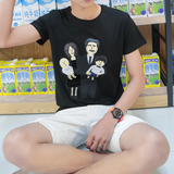 2016夏季韩版修身新款黑手党一家人男士休闲贴布短袖T恤打底衫潮