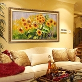 向日葵纯手绘工花卉油画美欧式田园风景客厅横版幅玄关装饰挂壁画