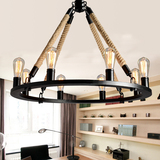 美式乡村客厅灯餐厅咖啡厅创意个性复古工业吊灯铁艺编织麻绳吊灯