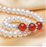 珠宝 纯天然珍珠项链镶嵌圆形玛瑙款女正品送妈妈长辈礼品特价