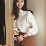 2015秋冬新款女装宽松羊毛线修身半高领套头蝙蝠袖打底针织衫毛衣