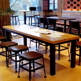实木长桌星巴克餐桌椅组合咖啡厅铁艺复古书桌吧台桌椅办公桌饭桌