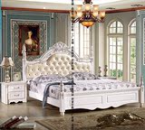 欧式全纯实木床 高箱气压储物床 1.8米白色床 美式雕花描金双人床