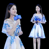ZARA代购2016夏季女装新款雪纺中长款修身韩版显瘦露肩印花连衣裙