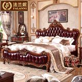 法兰妮 欧式床 美式乡村真皮床 实木双人床1.8米橡木床卧室婚床