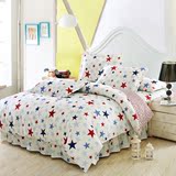 纯棉床裙式四件套 简约床罩1.21.51.8米床上用品米白色红蓝色星星