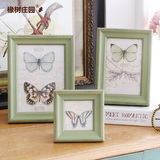 橡树庄园 美式木质蝴蝶做旧相框摆台欧式3寸6寸7寸创意相框摆件