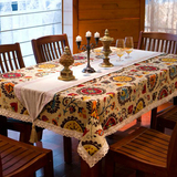 地中海布艺桌布欧式大蕾丝台布美式乡村桌布茶几布棉麻餐桌布定做
