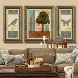 欧式三联客厅装饰画 美式沙发背景乡村田园挂画有框画 喜鹊登枝