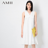 Amii夏季无袖大码纯色拼接宽松腰背心A型直筒新款单件女连衣裙