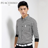 【秋赠专区】太平鸟男装 黑白条纹棉修身七分袖新款衬衫B1CA41417