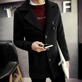 卡宁青少年风衣男冬季 青年韩版修身立领毛呢大衣冬季防风衣外套
