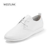 Westlink/西遇2016春季新款 头层牛皮小尖头系带低跟平底休闲女鞋