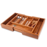 伸缩托盘抽屉餐具收纳盒木质厨房橱柜木盒子储物槽整理盒收纳格