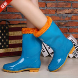70甜美中筒水鞋防滑套鞋女士韩国时尚平跟秋冬雨靴保暖加绒雨鞋