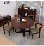 美式复古家用圆形吃饭餐桌简易招待洽谈桌实木铁艺咖啡厅桌椅组合
