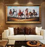 客厅酒店办公室挂画纯手绘油画装饰画有框画正品八骏马精品油画