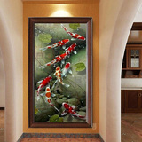 日康 九鱼图油画 手绘现代欧式壁画客厅走廊风水挂画 玄关装饰画