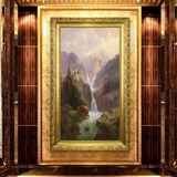 六派欧式山水风景油画美式玄关壁画客厅装饰画手绘肌理有框挂画