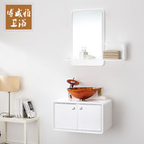 2016新款小户型卫生间白色橡木浴室柜镜柜组合挂墙式吊柜洗面盆台