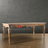 特价现货新古典美式实木餐桌复古做旧风化白家具餐桌椅实木雕花