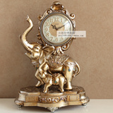 新款欧式复古钟表台钟客厅座钟大象装饰摆件时钟个性创意坐钟桌钟