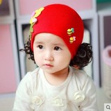 女宝宝秋季棉布帽子小女孩韩版套头假发帽新生儿女童公主帽0-3岁