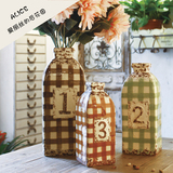 AP210 法式田园个性时尚彩色复古123格子陶瓷花瓶花器家居饰品