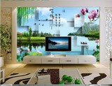 大型壁画3D立体电视背景墙壁纸客厅卧室墙纸墙画浮雕山水中式壁画