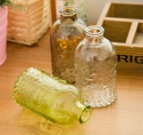 立体雕花透明彩色玻璃花瓶木塞漂流瓶许愿瓶 精油瓶香薰瓶