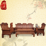红木家具 客厅实木中式转角沙发 非洲檀香木福从天降沙发组合套装