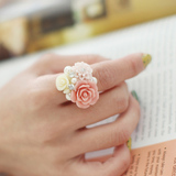 71338韩国时尚首饰品 韩版配饰镶钻大珍珠夸张花朵食指戒指环女