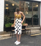 韩国新款chic风可爱大波点开叉显瘦高腰半身裙修身包臀裙