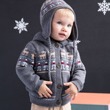 戴维贝拉冬季童装羊毛针织双层加绒厚连帽男宝宝外套1-6岁