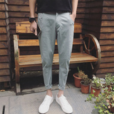 BWXD夏季新款垂感纯色休闲裤男士修身工装小脚裤韩版青少年潮裤子