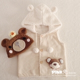 手工定制韩版春秋新款可爱小熊造型连帽婴儿羊羔绒马甲儿童纯棉
