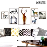 墙创意抽象沙发背景墙装饰画客厅北欧麋鹿组合墙挂画餐厅挂画照片