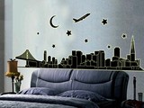 大学生寝室装饰装修之城市星空夜光墙贴贴纸， 荧光贴纸贴画