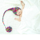 新款儿童摄影头饰影楼服装道具婴儿写真帽子满月宝宝百天照七彩帽