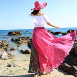 复古民族风雪纺波西米亚沙滩裙度假 超长款大摆下半身长裙春夏季