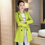韩版2016春季女装外套新款修身双排扣中长款纯色鹿皮绒外套