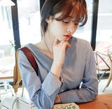 2016春韩国正品代购cherrykoko女装 V领清秀淑女长袖衬衫